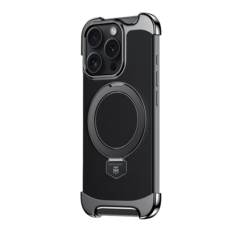 YUNKEY Magnetic Leather iPhone Case with Built-in Metal Stand