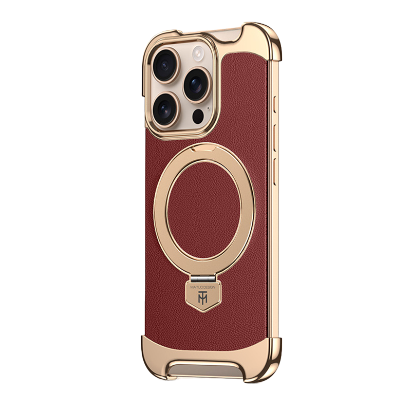 YUNKEY Magnetic Leather iPhone Case with Built-in Metal Stand