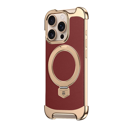 YUNKEY Magnetic Leather iPhone Case with Built-in Metal Stand
