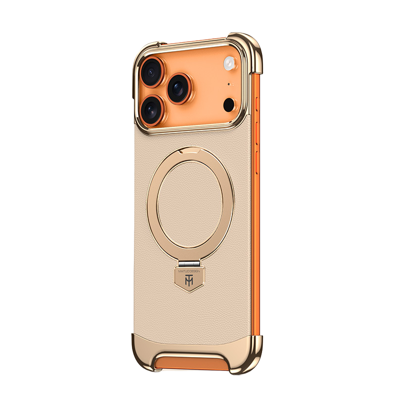YUNKEY Magnetic Leather iPhone Case with Built-in Metal Stand
