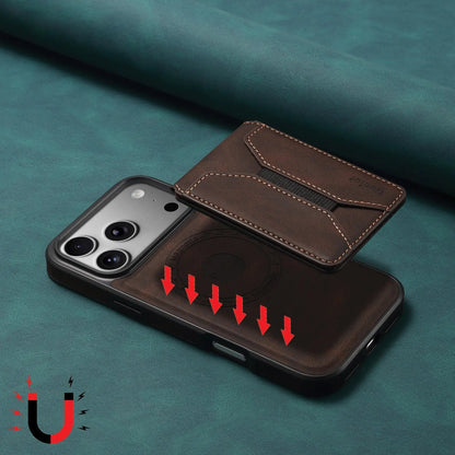 Leather Wallet iPhone Case  Magnetic Leather Card Holder Design (Brown)  | PE260072