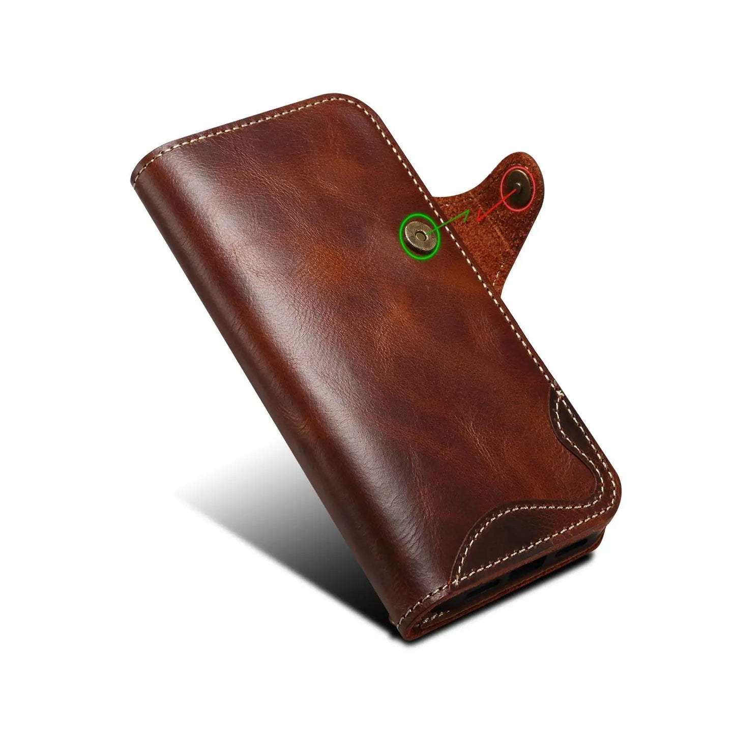 iPhone Case With Card Holder And Strap– Leather Flip Folio Protective Design (Brown)  | PE260053