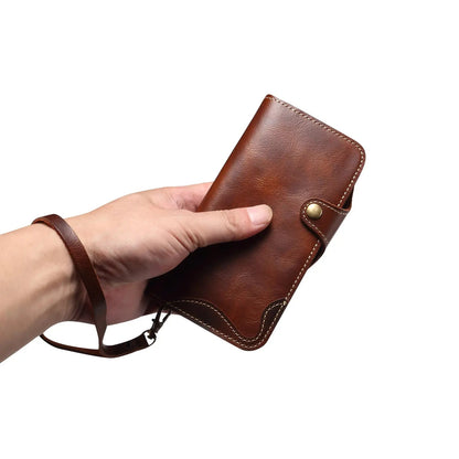 iPhone Case With Card Holder And Strap– Leather Flip Folio Protective Design (Brown)  | PE260053