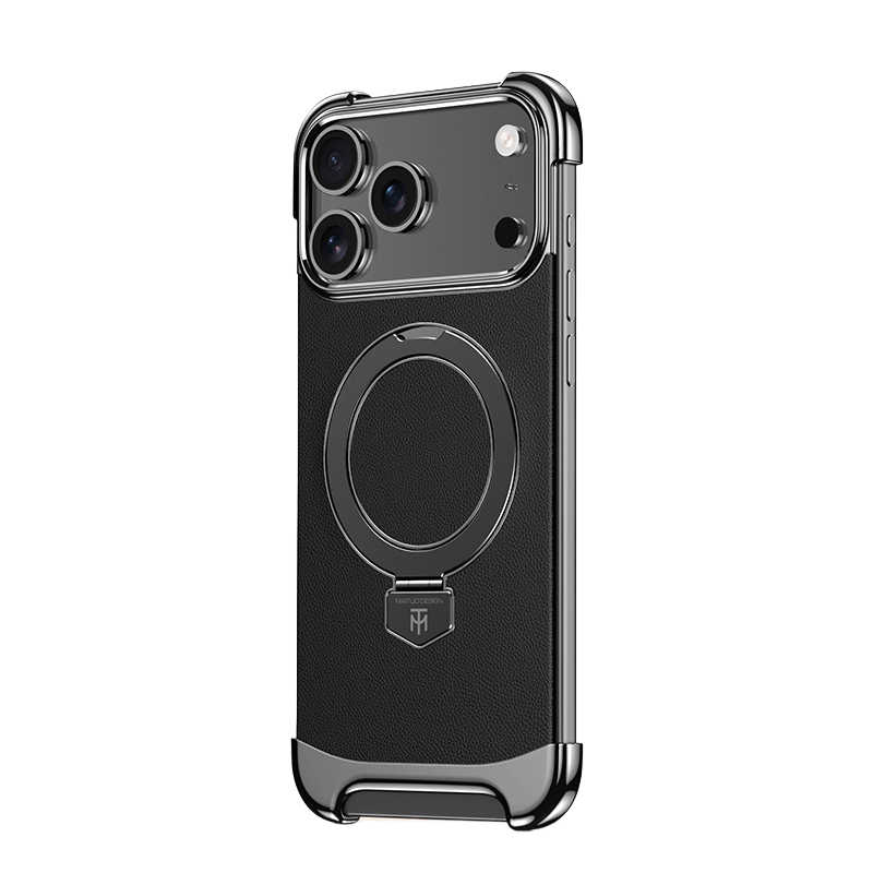 YUNKEY Magnetic Leather iPhone Case with Built-in Metal Stand