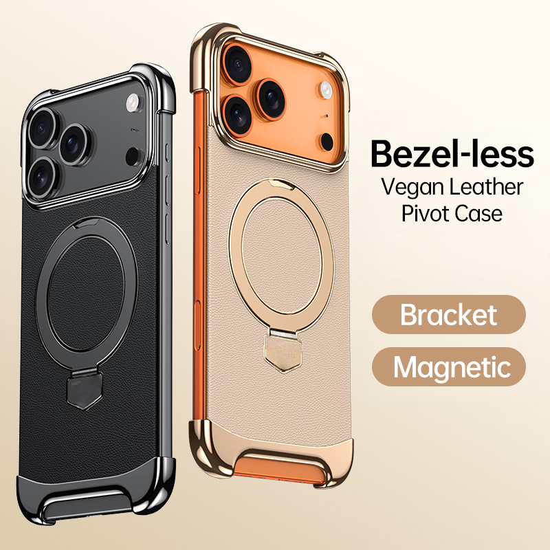 YUNKEY Magnetic Leather iPhone Case with Built-in Metal Stand