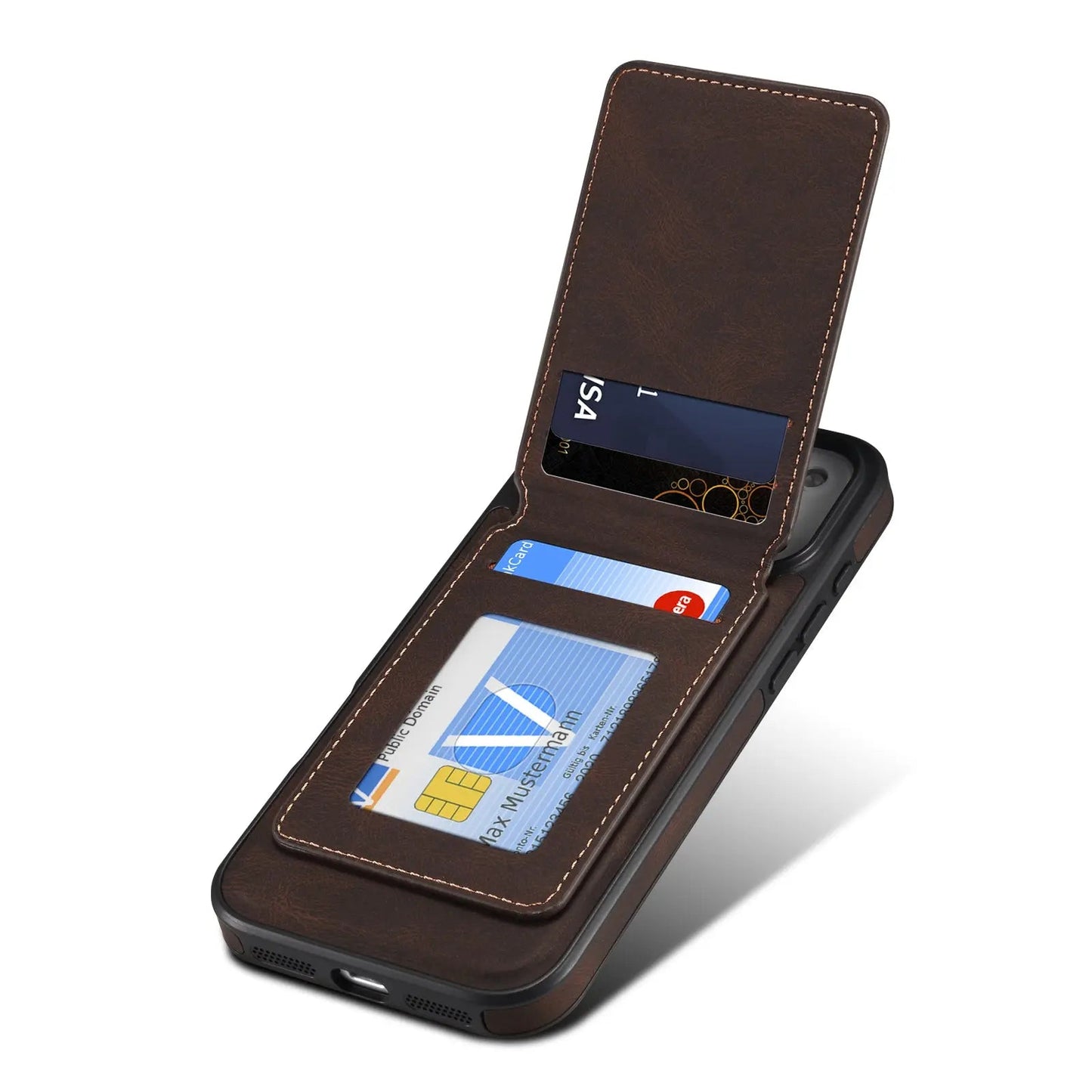Leather Wallet iPhone Case  Magnetic Leather Card Holder Design (Brown)  | PE260072