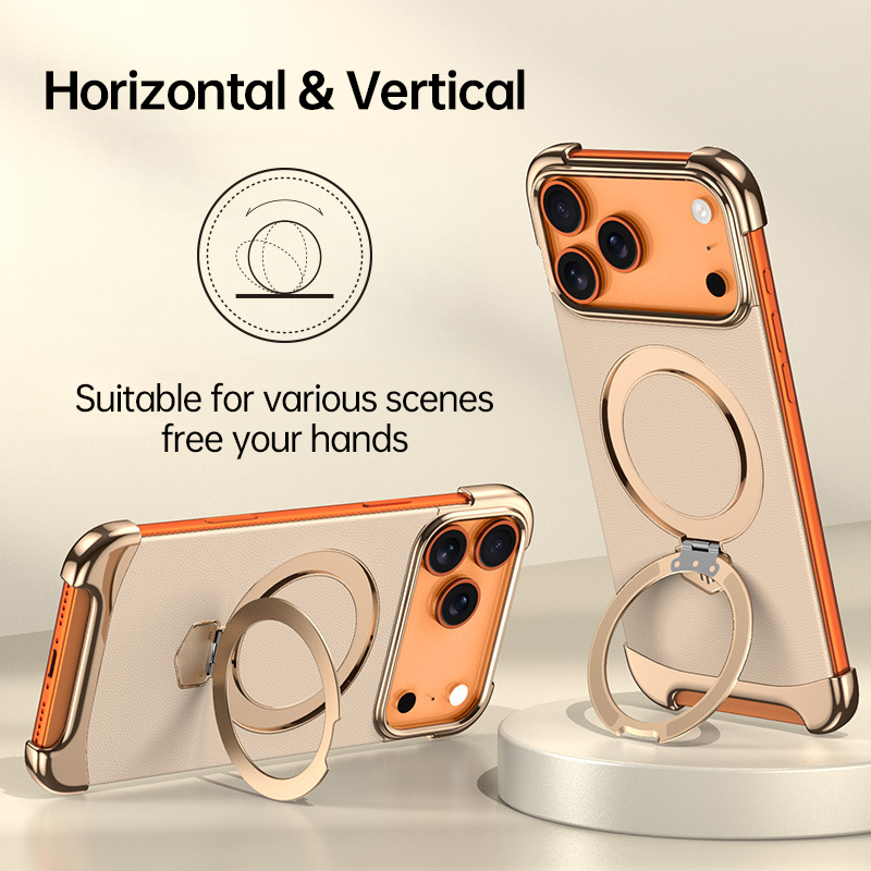 YUNKEY Magnetic Leather iPhone Case with Built-in Metal Stand