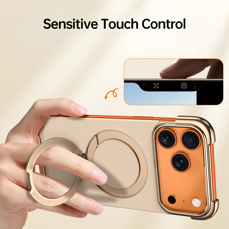 YUNKEY Magnetic Leather iPhone Case with Built-in Metal Stand