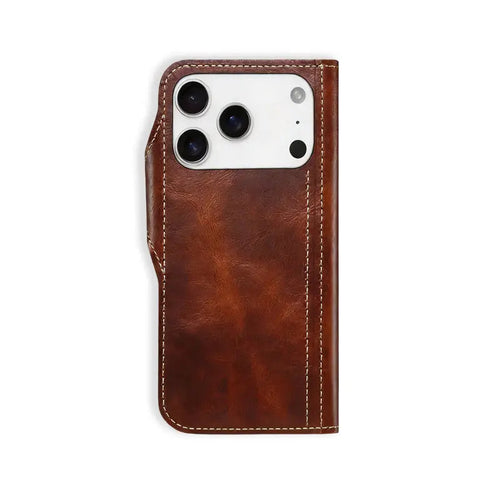iPhone Case With Card Holder And Strap– Leather Flip Folio Protective Design (Brown)  | PE260053