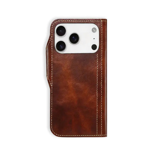 iPhone Case With Card Holder And Strap– Leather Flip Folio Protective Design (Brown)  | PE260053