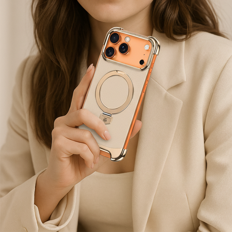 YUNKEY Magnetic Leather iPhone Case with Built-in Metal Stand