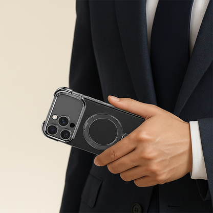 YUNKEY Magnetic Leather iPhone Case with Built-in Metal Stand