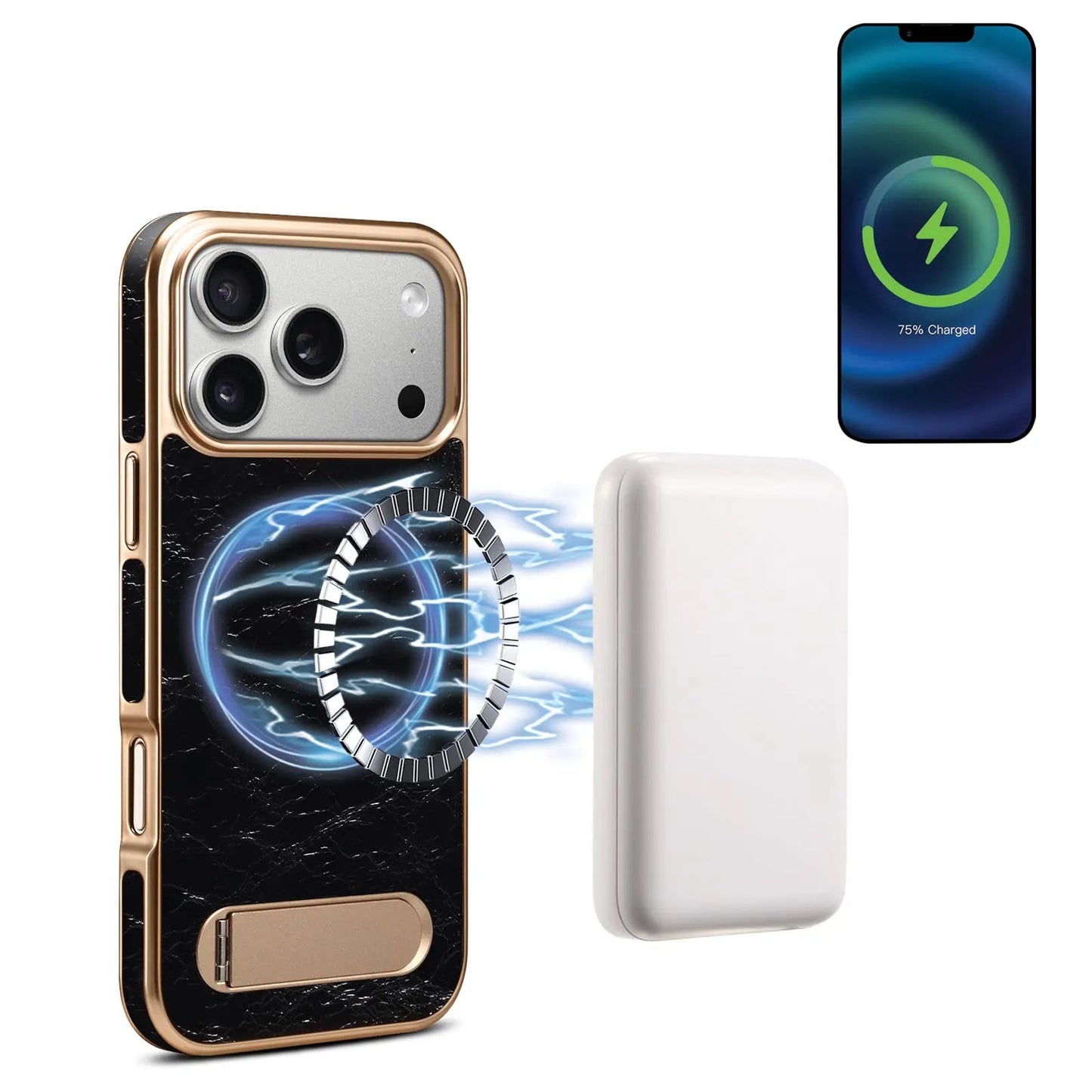 Leather iPhone Case with Stand  – Compatible with MagSafe (Black)  | PE260051