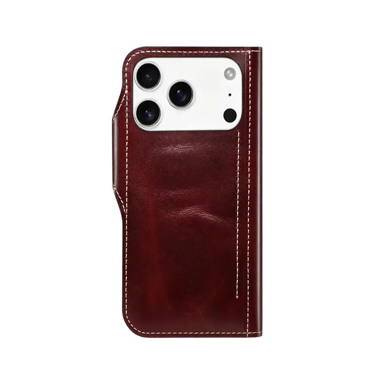 iPhone Case With Card Holder And Strap– Leather Flip Folio Protective Design (Brown)  | PE260053