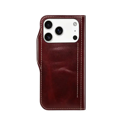 iPhone Case With Card Holder And Strap– Leather Flip Folio Protective Design (Brown)  | PE260053