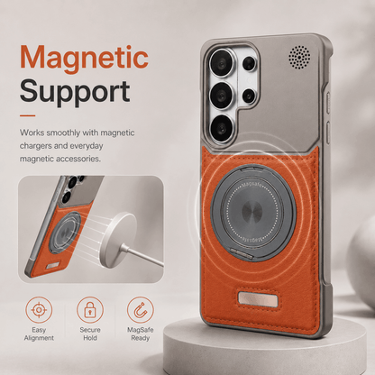 YUNKEY Samsung Semi-Enclosed Magnetic Phone Case with Rotating Stand