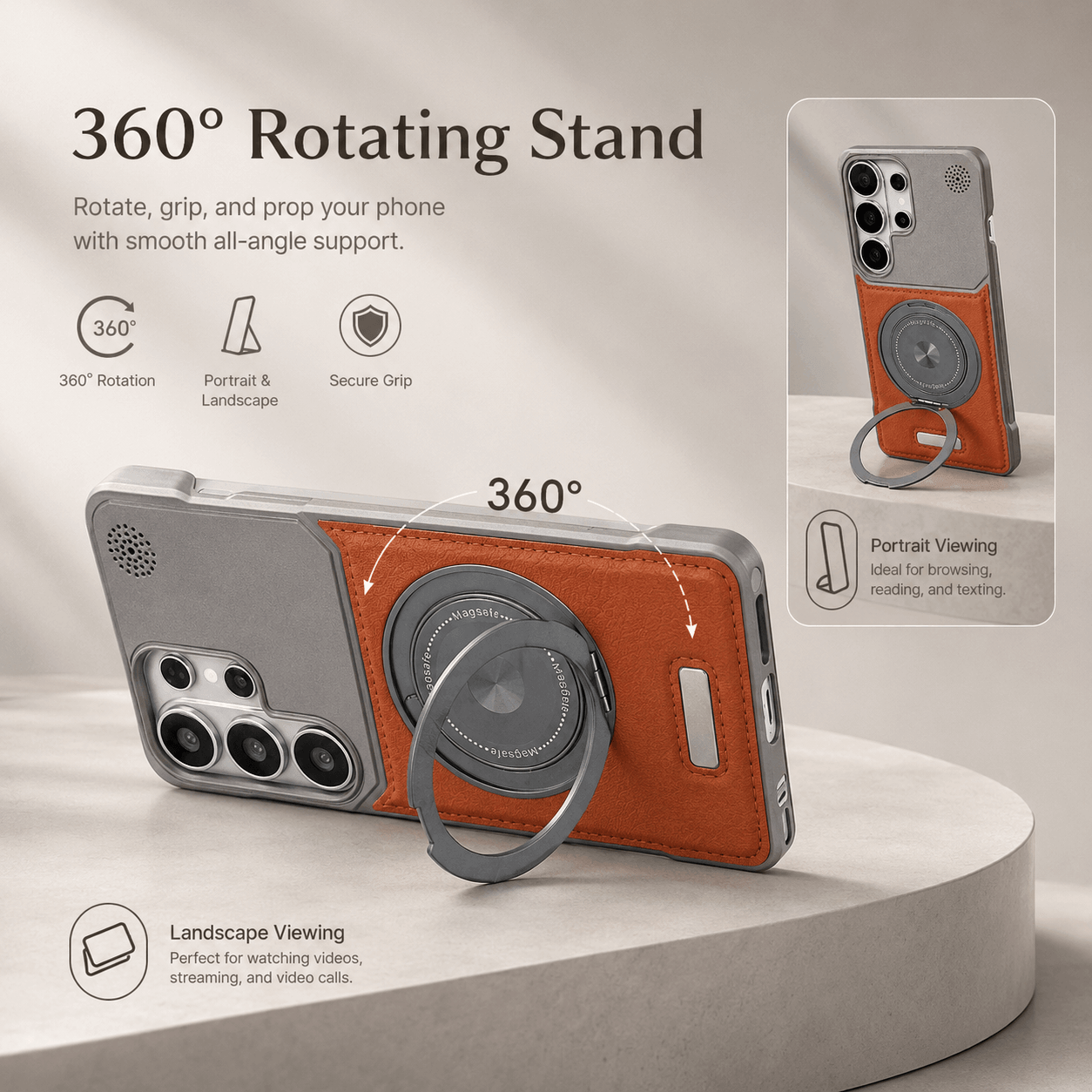 YUNKEY Samsung Semi-Enclosed Magnetic Phone Case with Rotating Stand