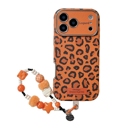 YUNKEY Lanyard Creative Orange-Background Leopard Print Case For iPhone
