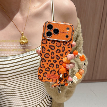 YUNKEY Lanyard Creative Orange-Background Leopard Print Case For iPhone