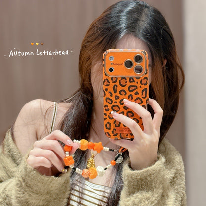 YUNKEY Lanyard Creative Orange-Background Leopard Print Case For iPhone