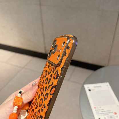 YUNKEY Lanyard Creative Orange-Background Leopard Print Case For iPhone