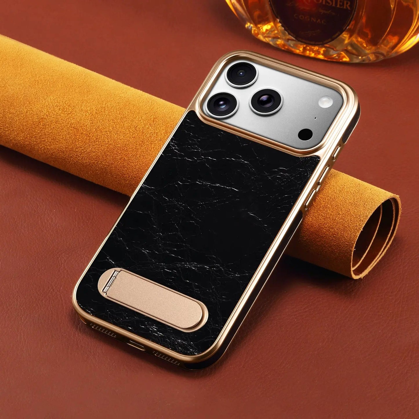 Leather iPhone Case with Stand  – Compatible with MagSafe (Black)  | PE260051