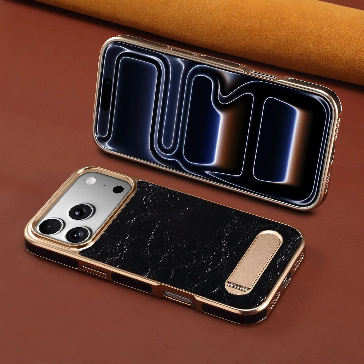 Leather iPhone Case with Stand  – Compatible with MagSafe (Black)  | PE260051