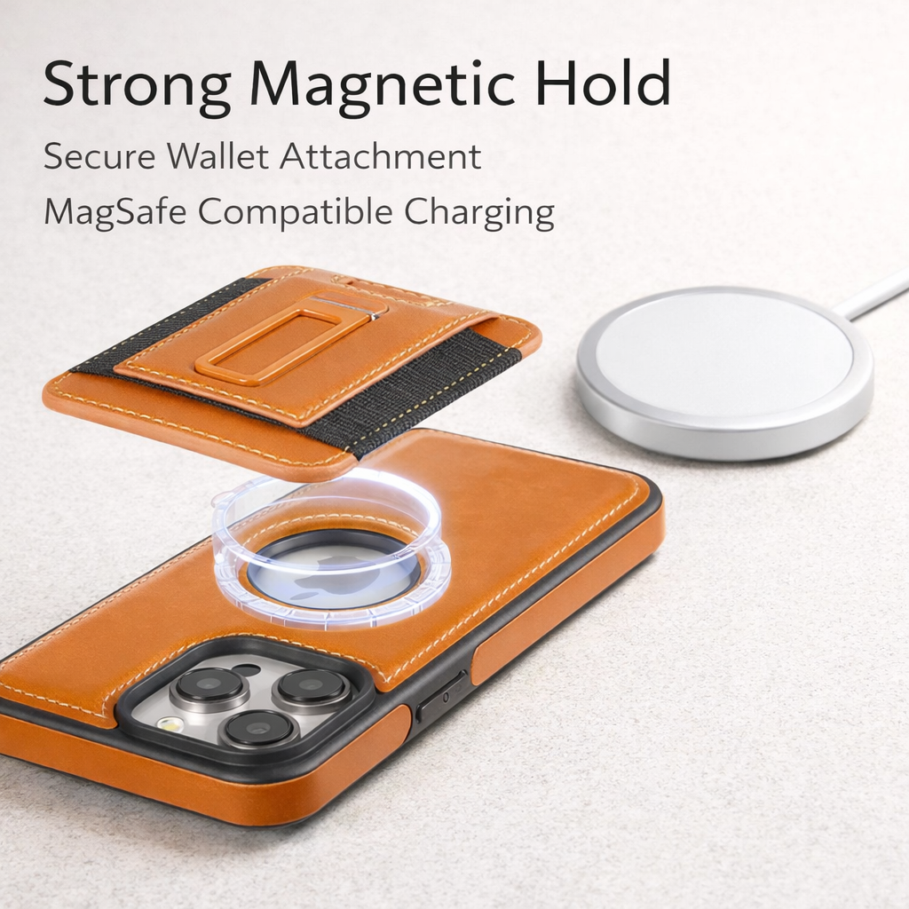 YUNKEY Premium Magnetic Leather Wallet Case For iPhone 14-17 with Detachable Stand
